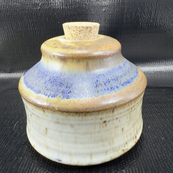 Hand Made Stoneware Pottery Container Bottle W Cork Lid Folk Art Artist Signed - Picture 8 of 9